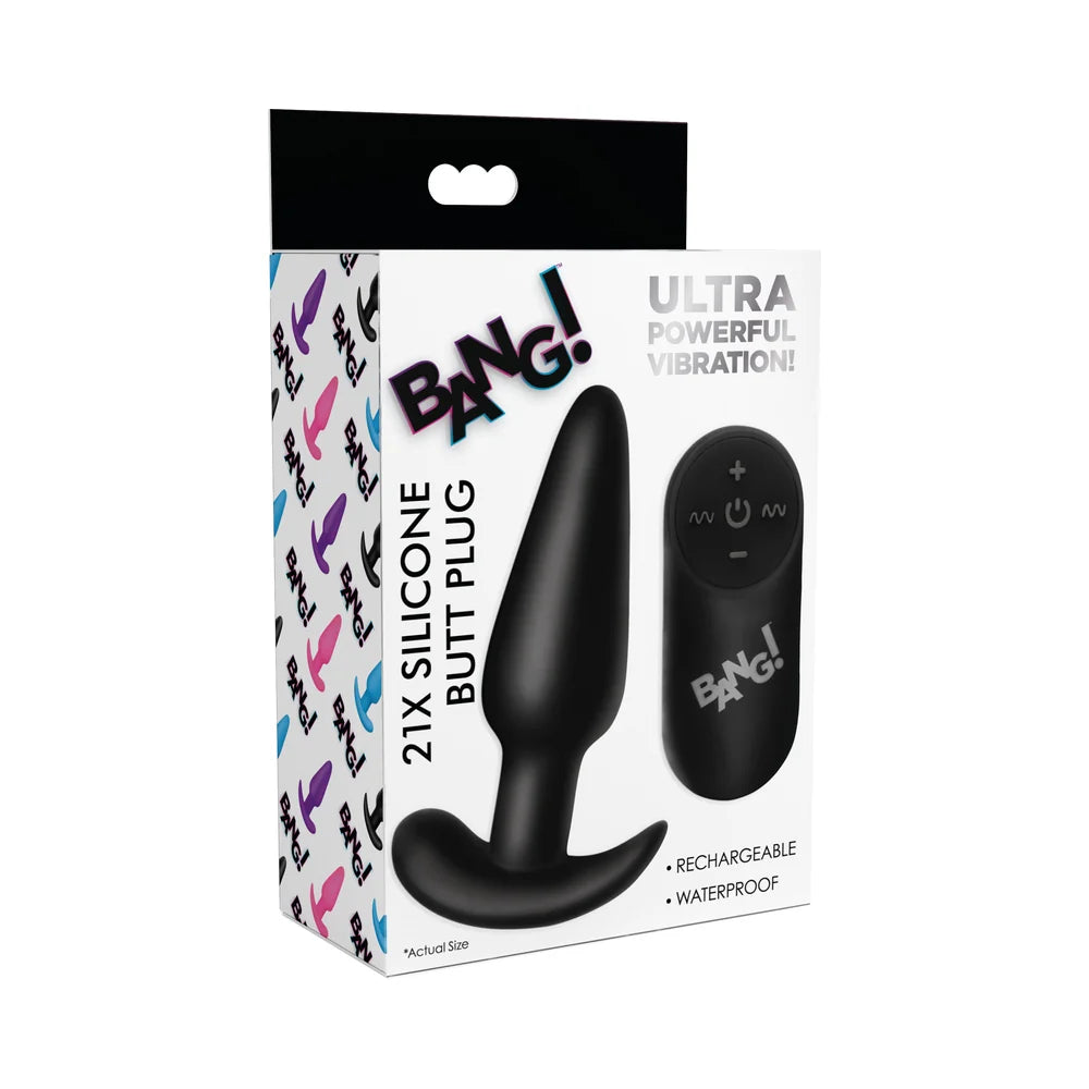 Bang! Flexible Vibrating Silicone Rechargeable Butt Plug - Black