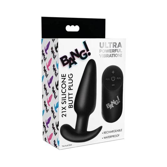 Bang! Flexible Vibrating Silicone Rechargeable Butt Plug - Black